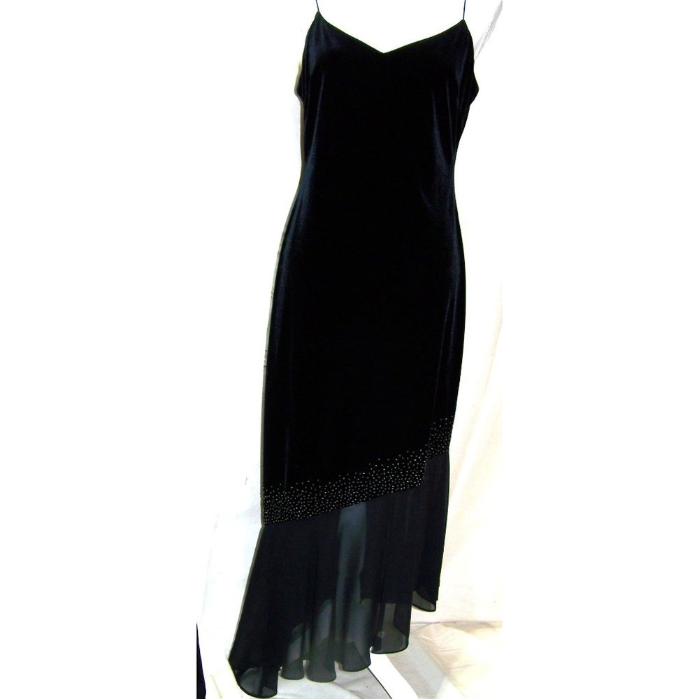 Jessica Howard Evenings Dress 8 Black Velvet Scarf Mermaid Studs